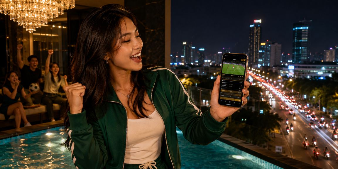 Người dùng tại TP. Hồ Chí Minh mở ứng dụng casino trên điện thoại trong không gian hiện đại