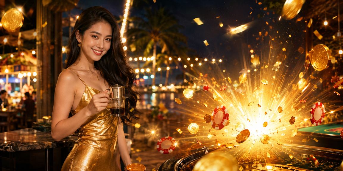 Người dùng tại Phú Quốc kiểm tra thông tin cược và thanh toán bên ly cà phê buổi sáng